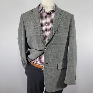 Tasso Elba Men's Tweed Sport Coat Blazer Two Button Gray Plaid Wool Large 42-44